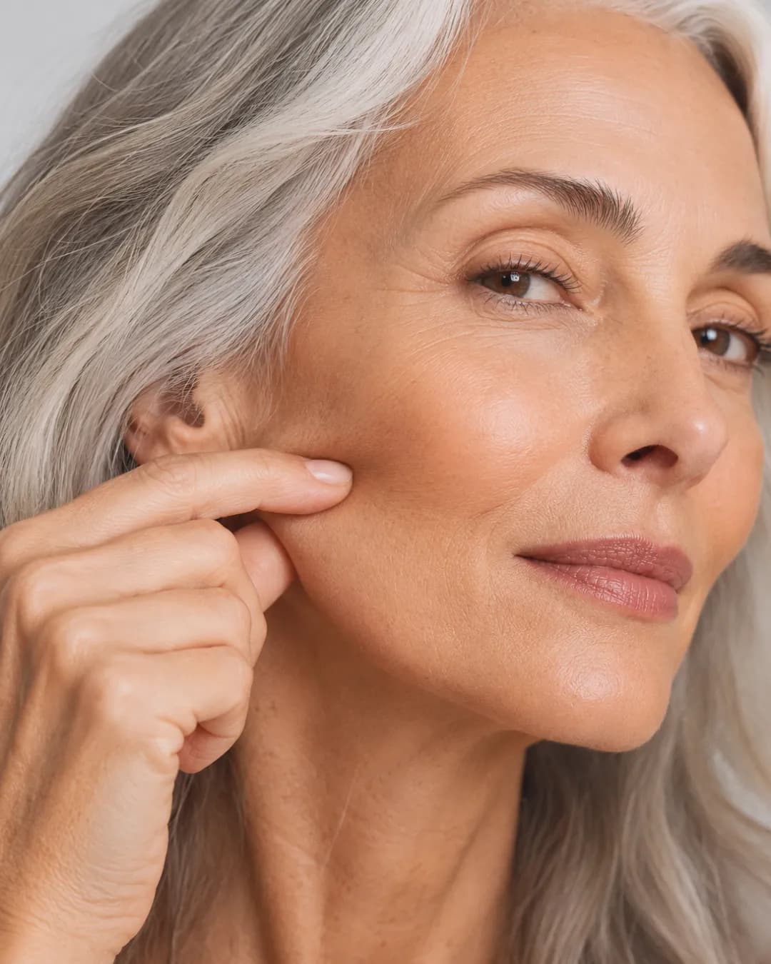 Mature woman with firm hydrated-looking skin after a Super Smart Skin routine